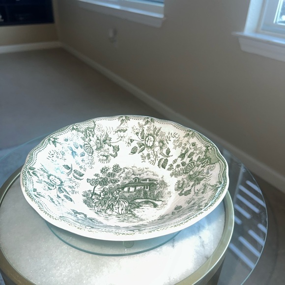 Vintage C.P. Ironstone Bowl – Green Transferware – English  10-91 - Picture 3 of 5